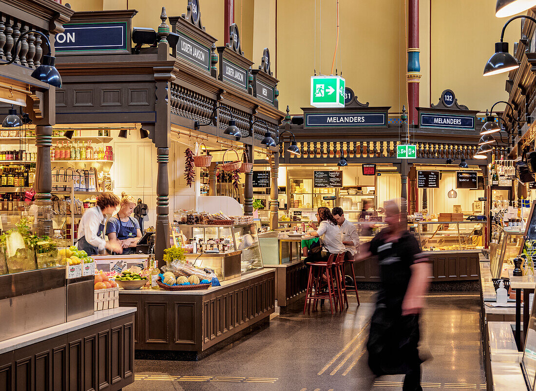 Ostermalms Saluhall, food market, interior, Stockholm, Stockholm County, Sweden, Scandinavia, Europe