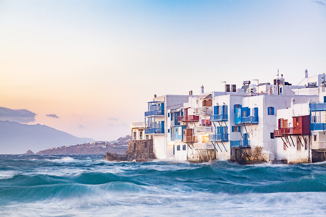 Little Venice in Mykonos, Mykonos Island, Cyclades, Aegean Sea, Greek Islands, Greece, Europe