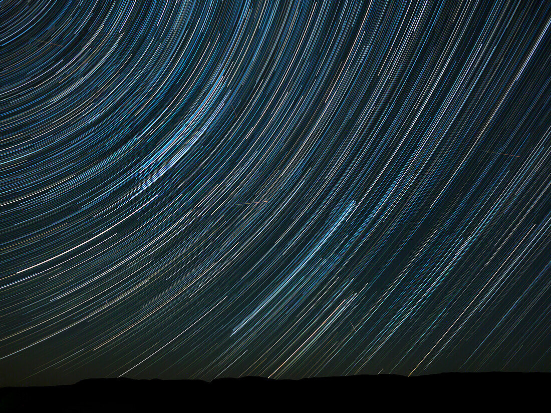 Washington State. Palouse Falls State Park, Star trails and Perseid Meteor Showers