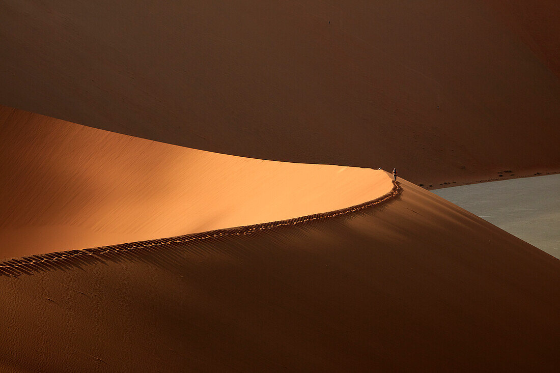 People climbing sand dunes beside Deadvlei, near Sossusvlei, Namib-Naukluft National Park, Namibia, Africa