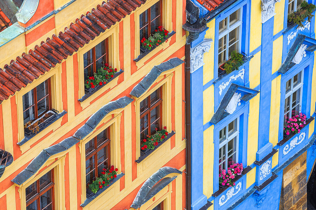 Czech Republic, Prague. Colorful buildings in old town.