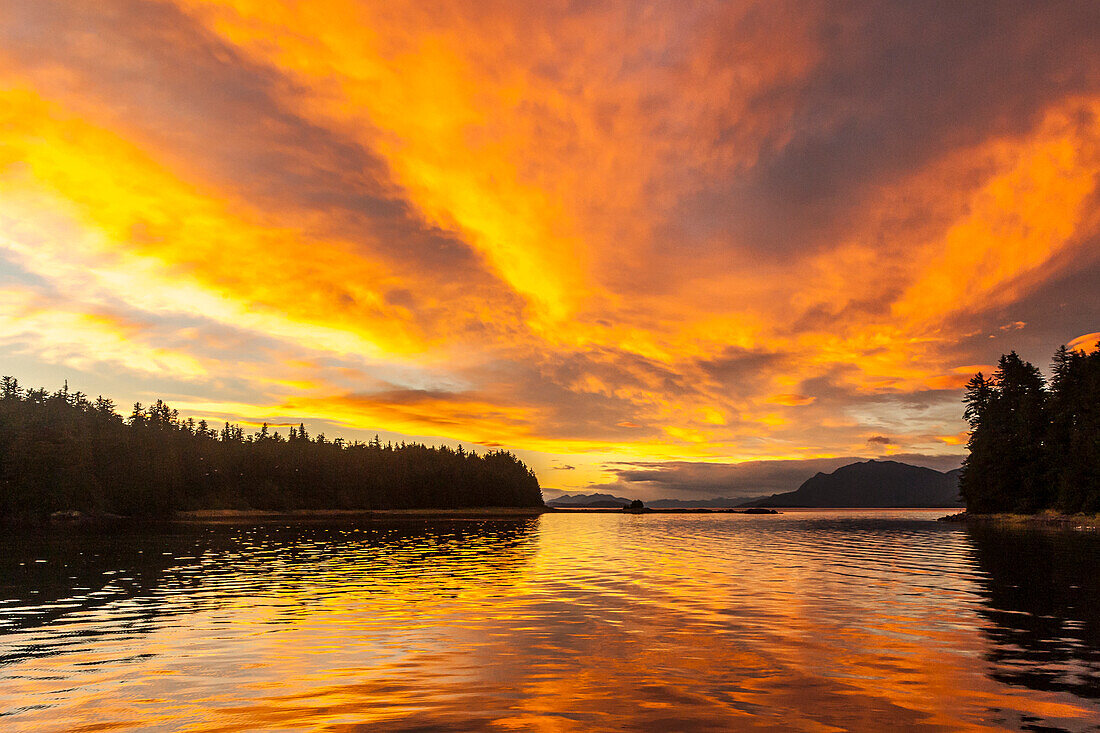 USA, Alaska, Tongass National Forest. Sunset landscape.