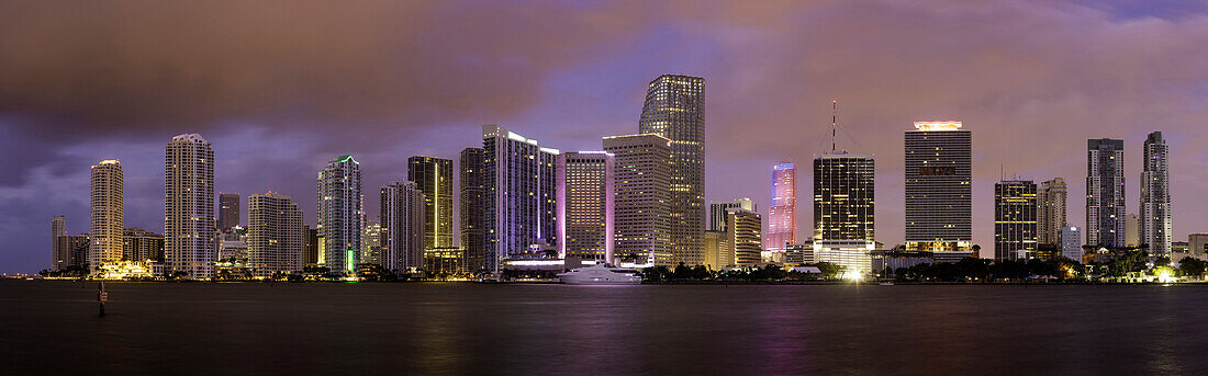 Morning twilight over Miami Skyline, Miami, Florida, USA