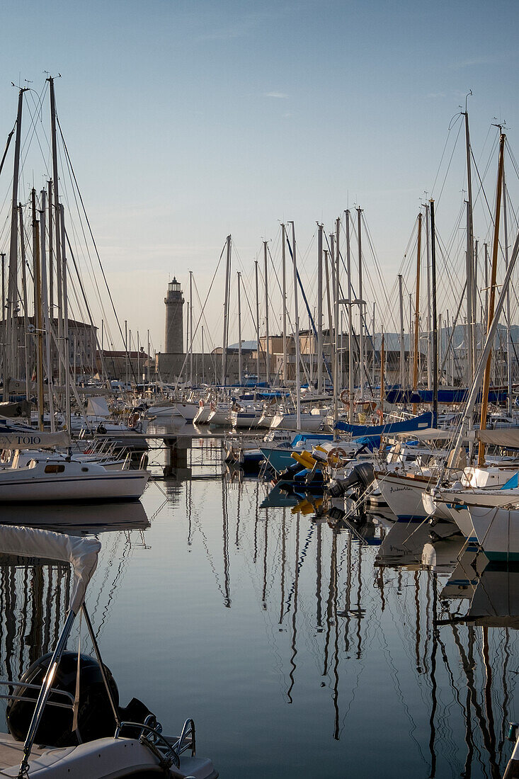 Blick auf den Hafen von Triest. Triest, Friaul-Julisch Venetien, Italien, Europa