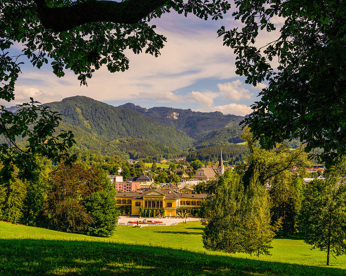 Kaiservilla and view of Bad Ischl and the Alps mountains, Bad Ischl, Upper Austria, Austria