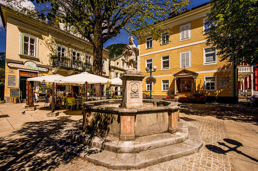 Nepomuk Fountain at Kreuzplatz, Bad Ischl, Upper Austria, Austria