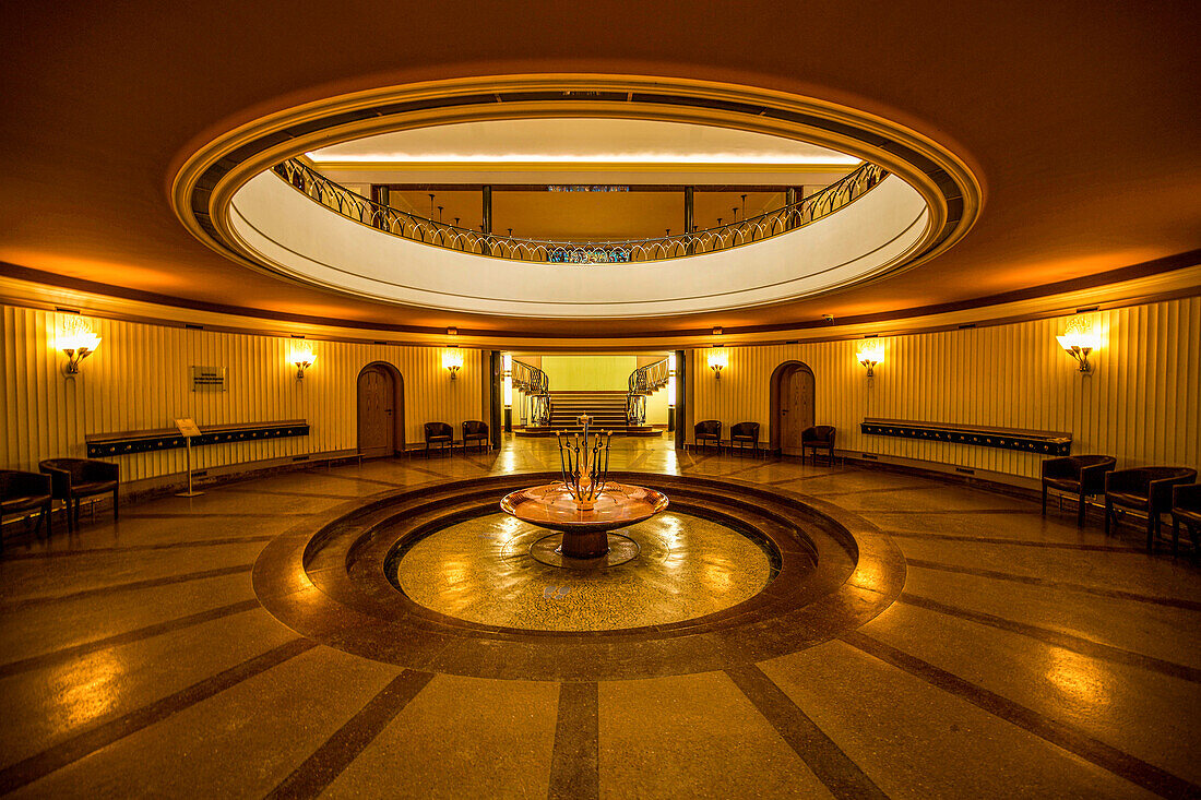 In the pavilion of the Marienquelle, spa gardens of Bad Elster, Vogtland, Saxony, Germany