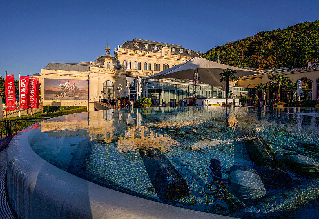 Congress Casino in the morning light, spa gardens of Baden near Vienna, Lower Austria, Austria