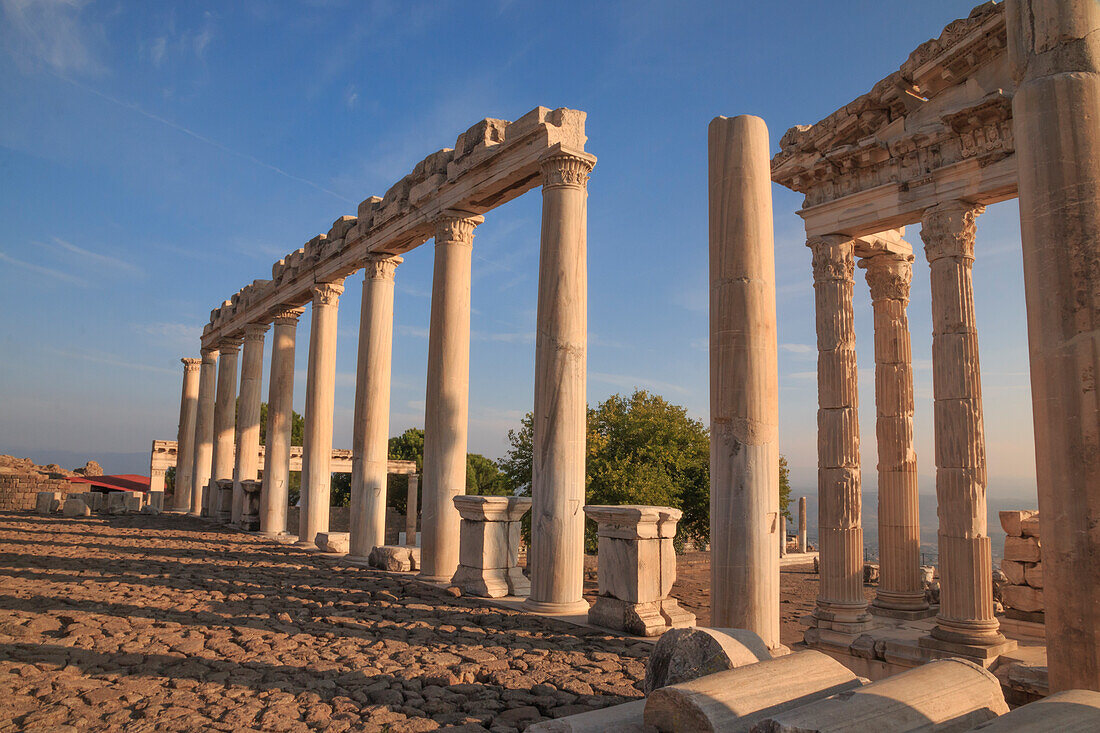 Turkey, Izmir Province, Bergama, Pergamon. Ancient cultural center. Temple of Trajan on the acropolis. UNESCO Heritage Site.