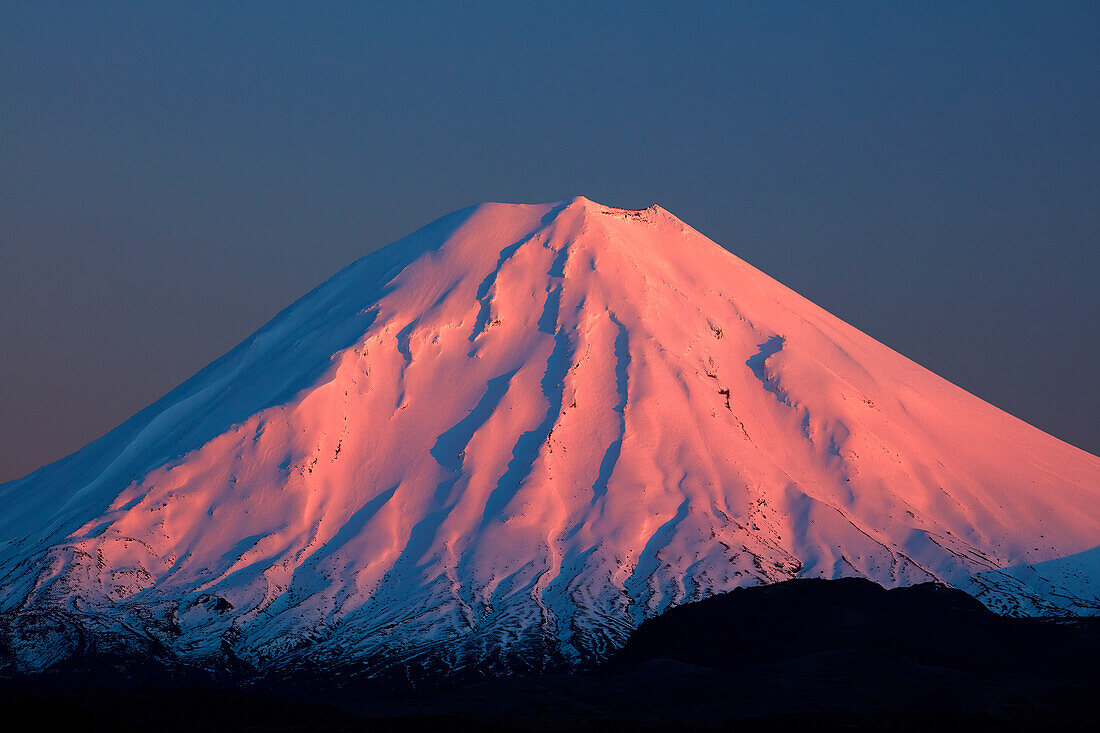 Alpenglühen auf Mt. Ngauruhoe in der Morgendämmerung, Tongariro National Park, Central Plateau, Nordinsel, Neuseeland