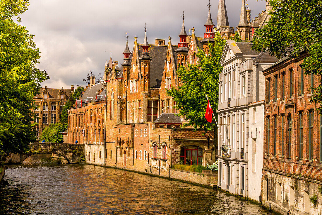 Canal scene, Bruges, West Flanders, Belgium.