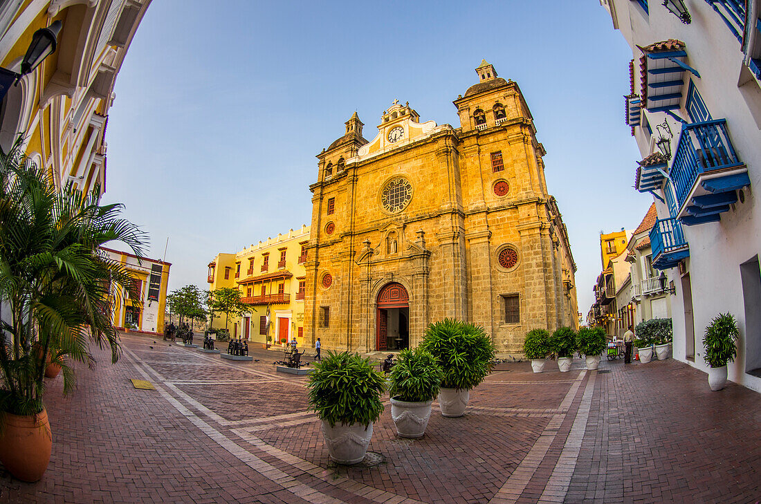 Historic Santuario and Iglesia de San Pedro Claver in the old walled city of Cartagena, Colombia.