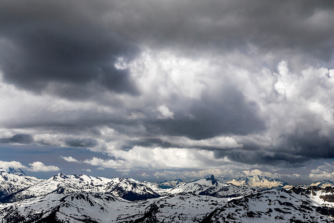 Canada, British Columbia, Garibaldi Provincial Park. Storm clouds over Fitzsimmons Range