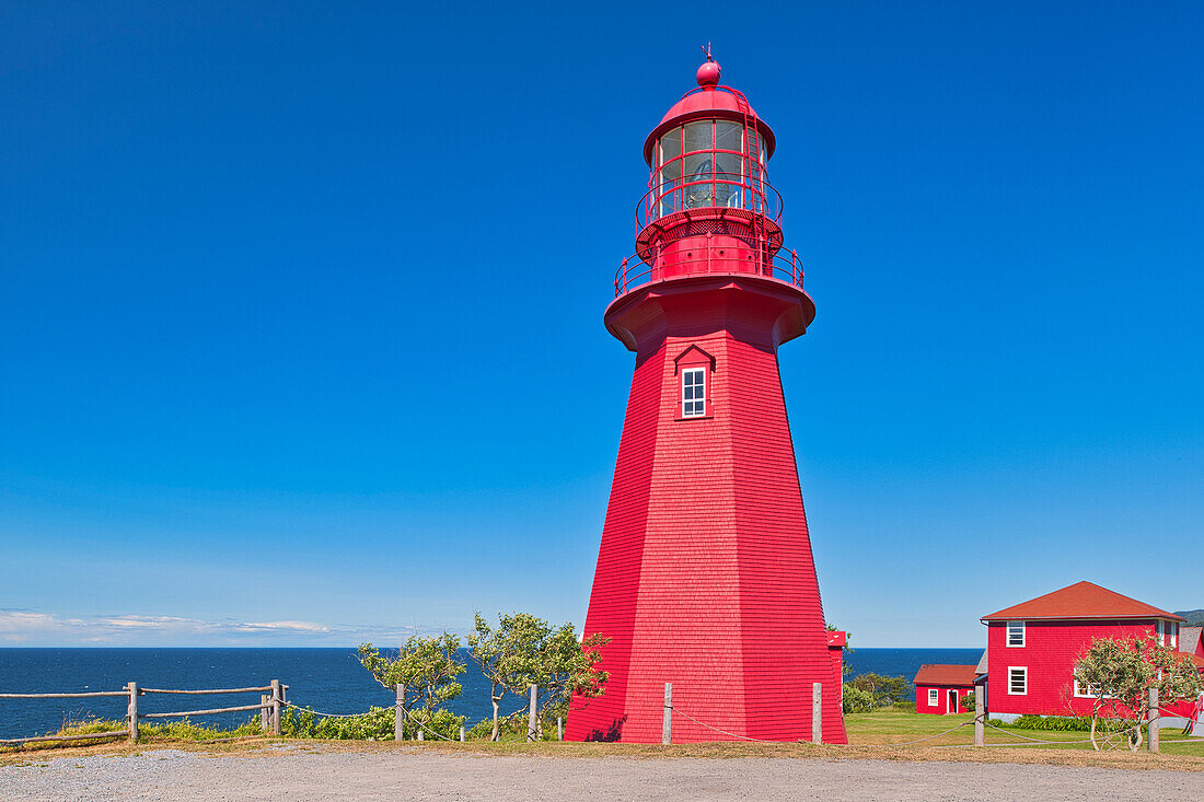 Canada, Quebec, La Martre. Lighthouse on the shore of St. Lawrence River