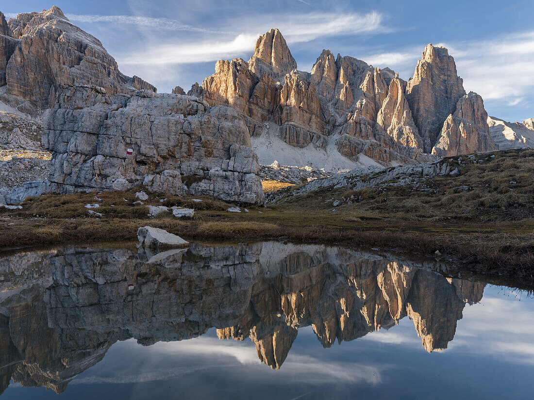 The Fanis mountains seen from Val Travenanzes in the nature park Fanes Sennes Prags (Fanes, Senes, Braies) in the Dolomites near Cortina d'Ampezzo. The Dolomites are listed as UNESCO World Heritage. ()