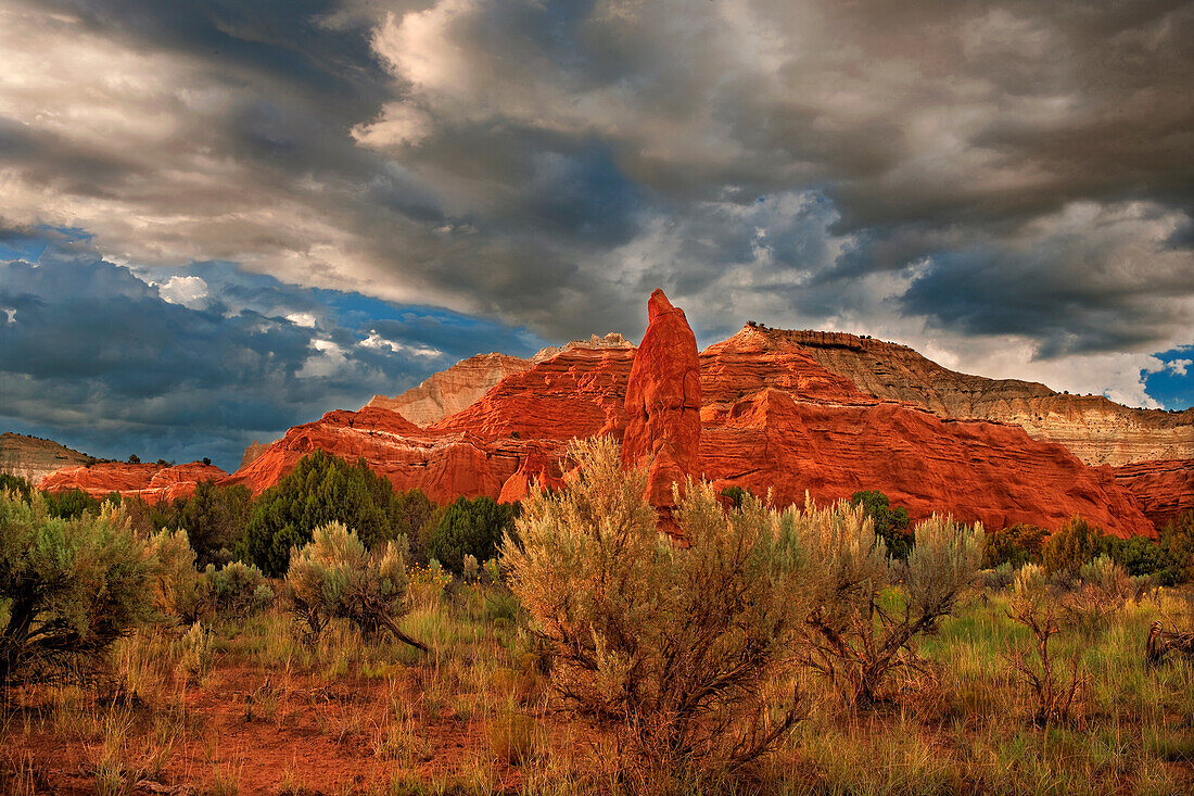 USA, Utah, Kodachrome-Becken-Nationalpark. Rote Sandsteinformationen und klärendes Gewitter.