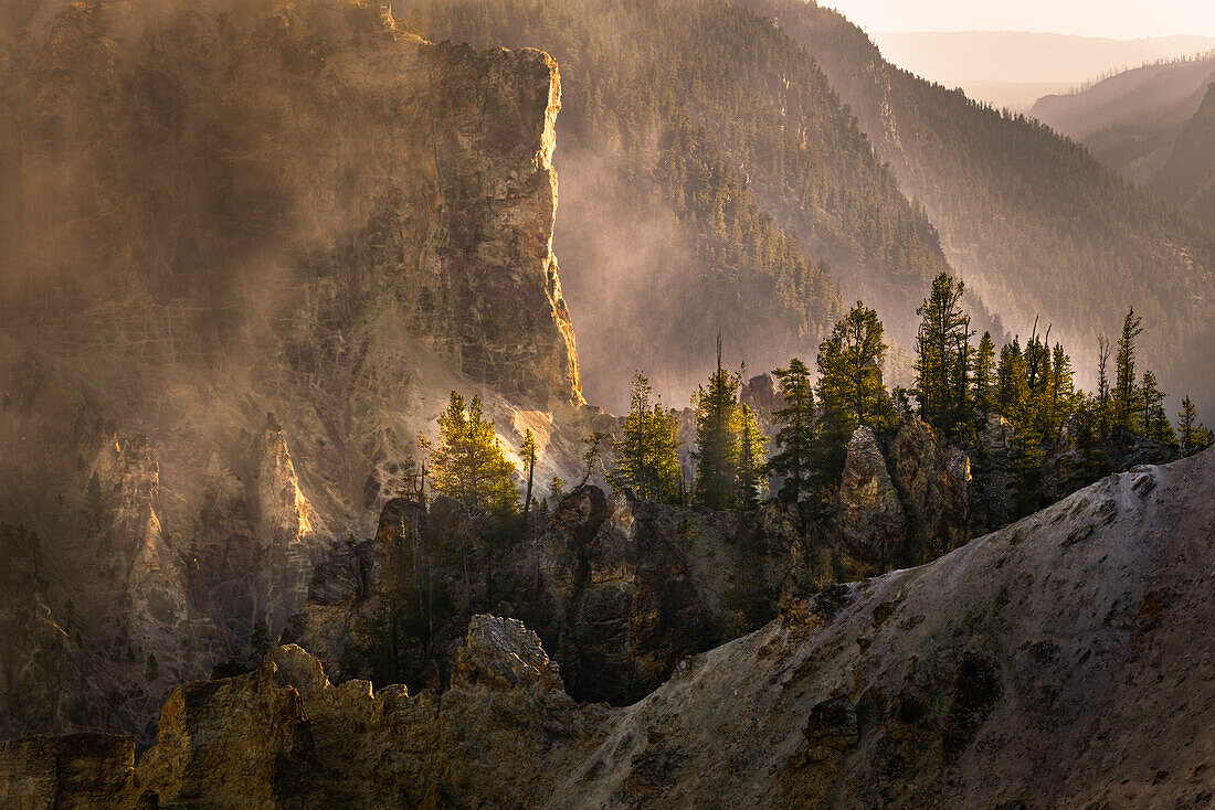 Blick vom Artist Point bei Sonnenaufgang, Grand Canyon des Yellowstone, Yellowstone-Nationalpark, Wyoming