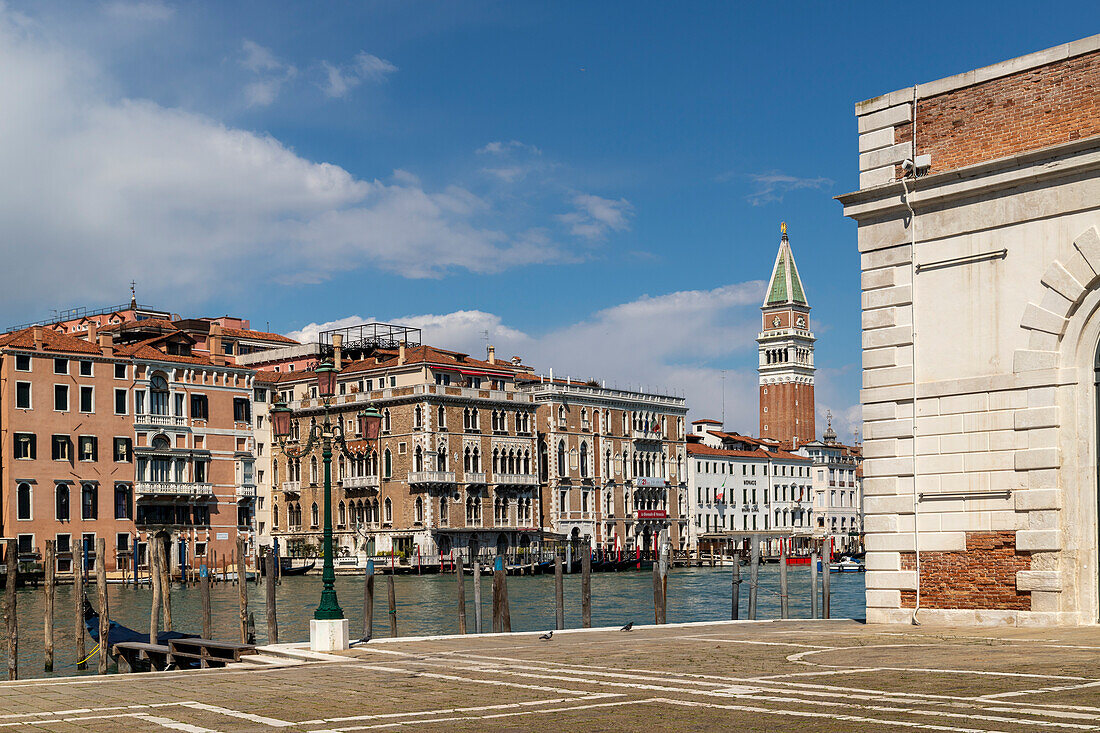 The noble palaces on the Grand Canal seen from the Punta della Dogana, Venice, Veneto, Italy.