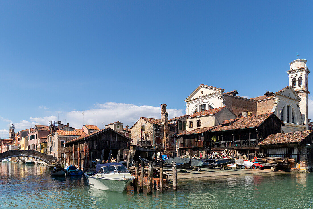 Shipyard for the construction of gondolas, Squero San Trovaso, Venice, Veneto, Italy.