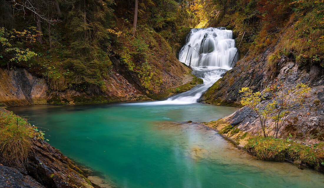 The waterfall at Obernachkanal near Wallgau, Upper Bavaria, Bavaria, Germany