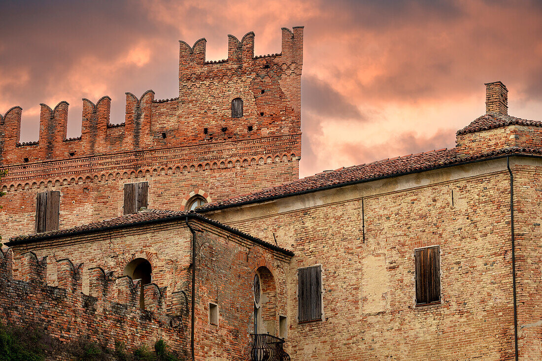Evening mood in front of the Bra Castle in Piedmont, Italy, Europe