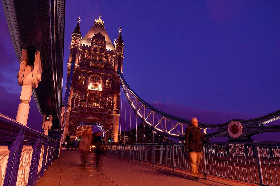 On top of Tower Bridge in London at night, UK, Great Britain