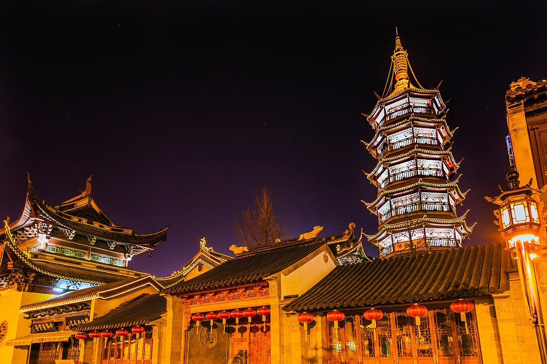 Buddhist Nanchang Nanchang Temple Pagoda Tower Wuxi Jiangsu Province, China. Temple was established in approximately 550AD.