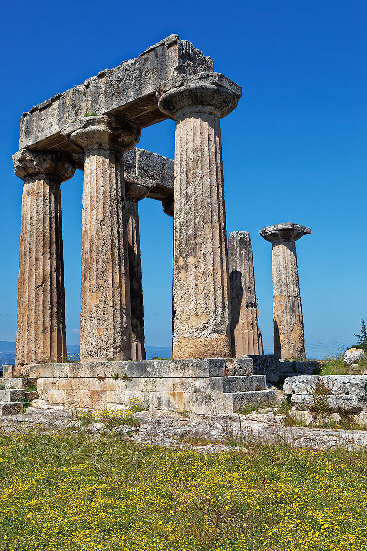 Greece, Corinth. Ruins of Temple of Apollo