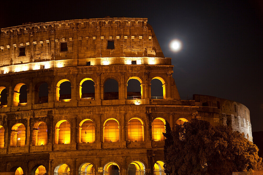 Colosseum Large Moon Details, Rome, Italy Built by Vespacian