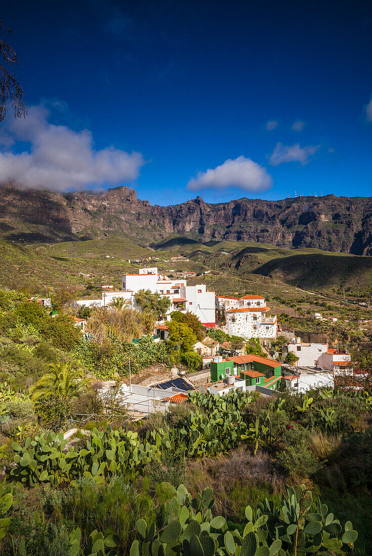 Spain, Canary Islands, Gran Canaria Island, San Bartolome de Tirajana, high angle view of town