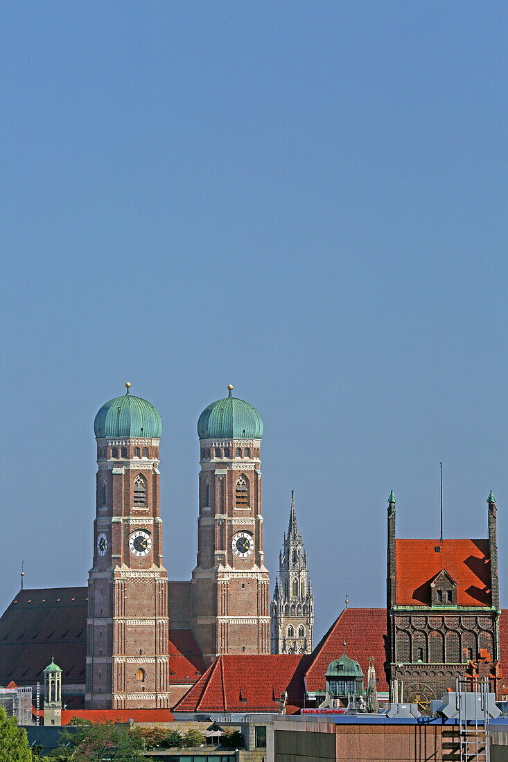 Skyline with Frauenkirche and town hall tower, Munich, Upper Bavaria, Bavaria, Germany