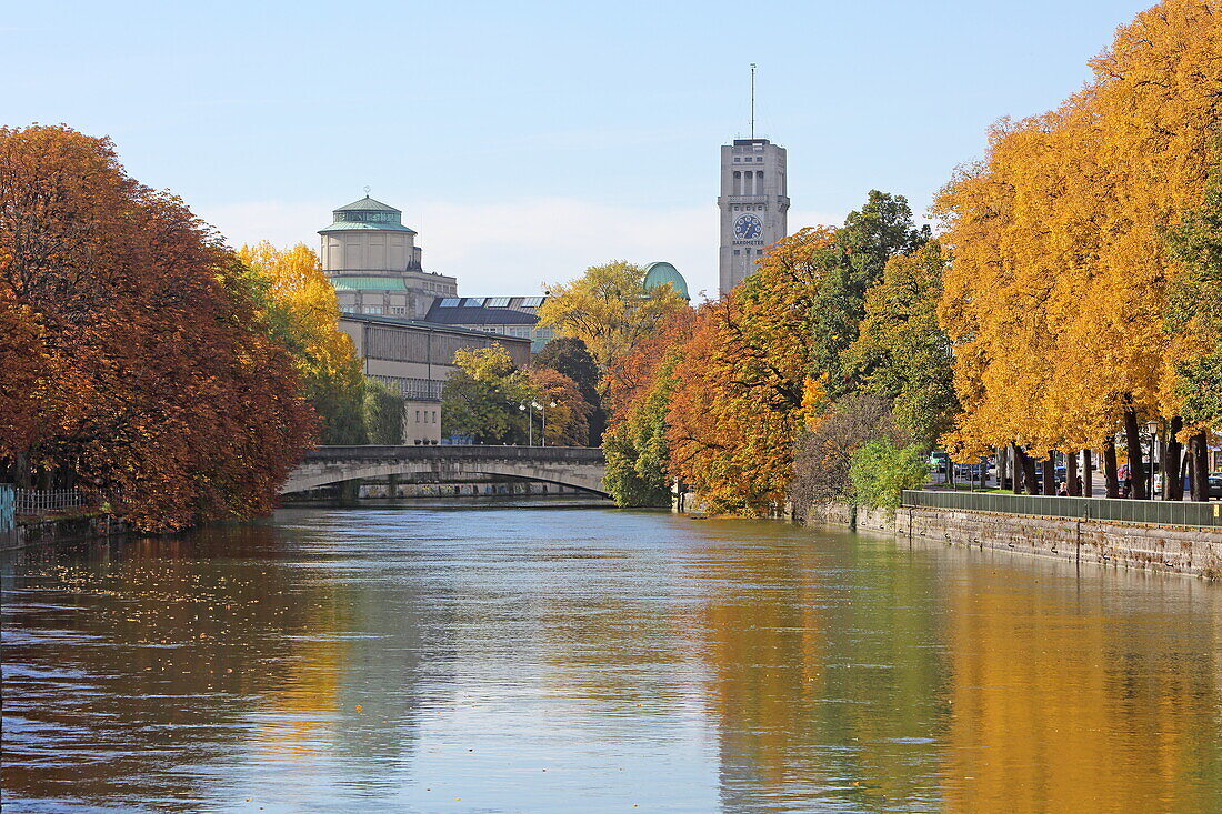 Isarkanal und Deutsches Museum, Lehel, München, Oberbayern, Bayern, Deutschland