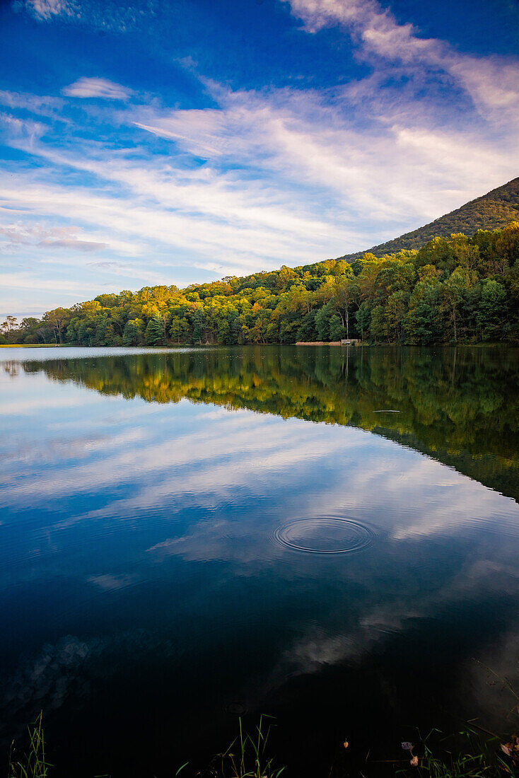 Lake reflections, Peaks Of Otter, Blue Ridge Parkway, Smoky Mountains, USA.