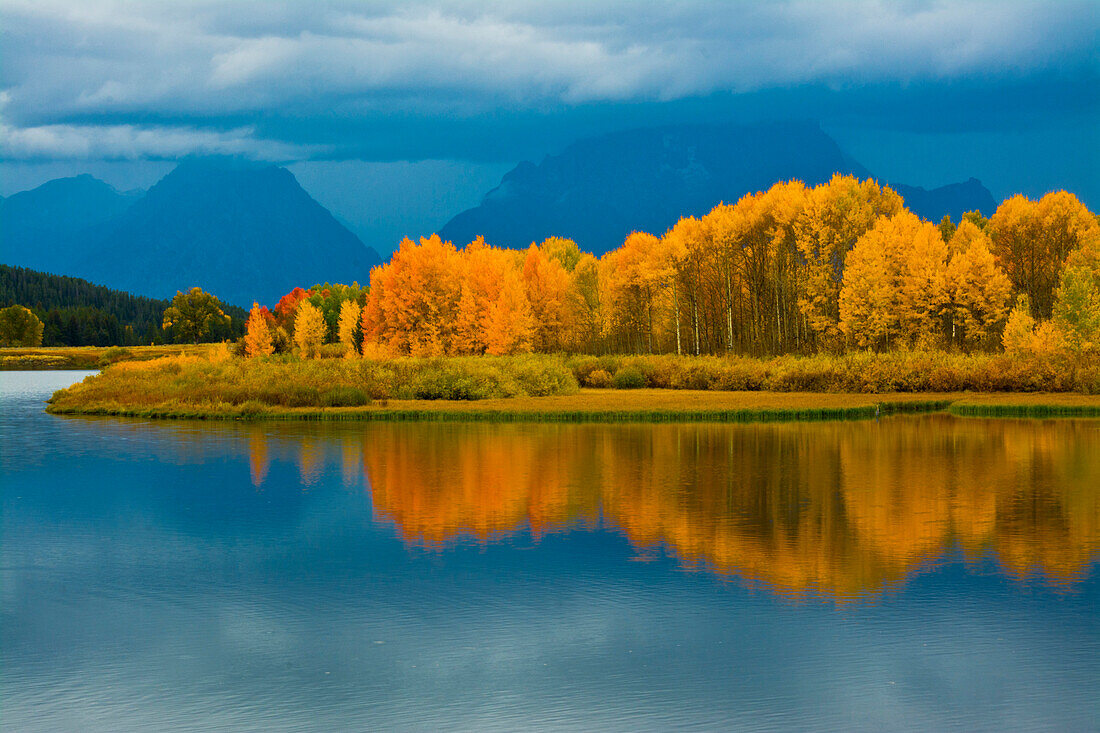 Herbstabend, Oxbow, Grand-Teton-Nationalpark, Wyoming, USA
