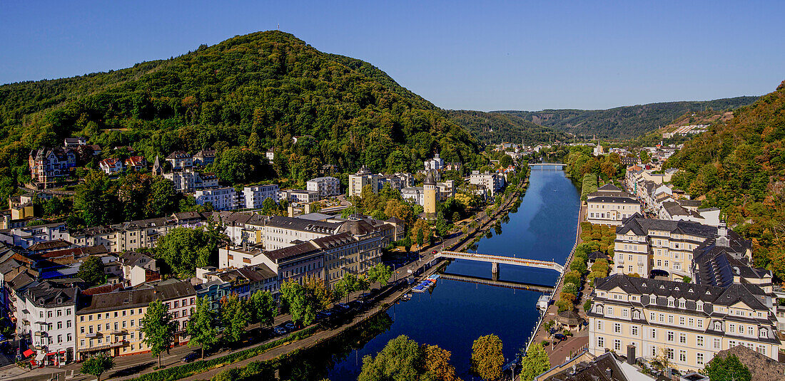 Blick aus der Vogelperspektive auf Bad Ems und das Lahntal, Rheinland-Pfalz, Deutschland