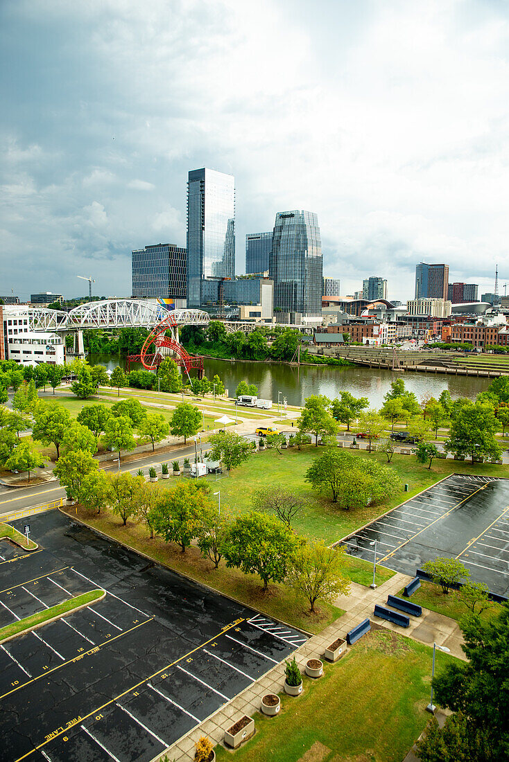 Nashville skyline seen from the top stand of Nissan Stadium, Tennessee, USA