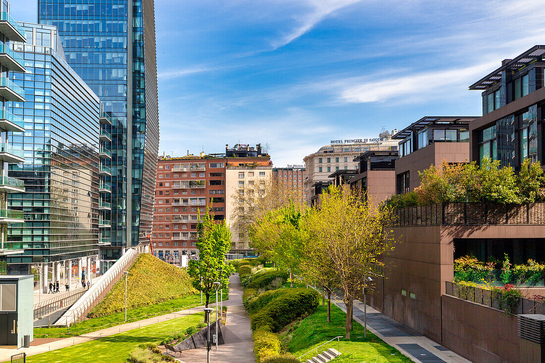 Skyscrapers and garden Porta Nuova district Varesine (2009-2015),  Milan, Lombardy, Italy