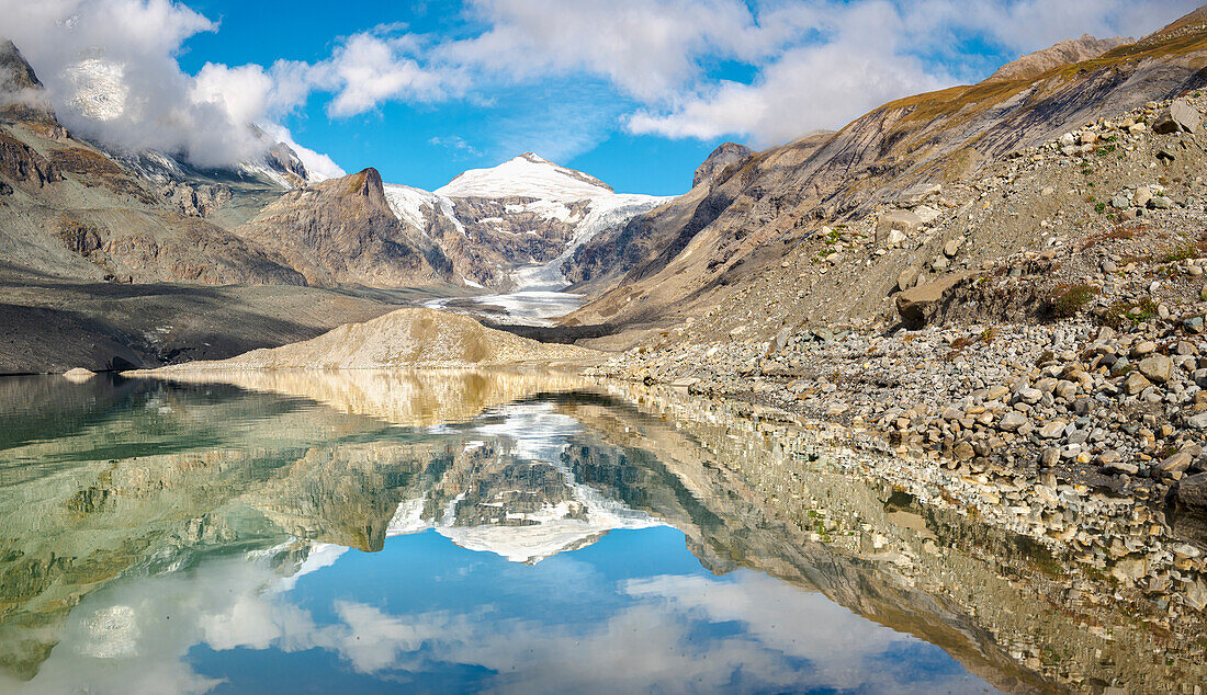 Mount Johannesburg and glacier Pasterze at Mount Grossglockner, which is melting extremely fast due to global warming. Europe, Austria, Carinthia