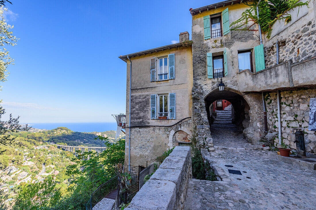 Mountain village of Gorbio in the French Maritime Alps overlooking the French Riviera, Provence, France