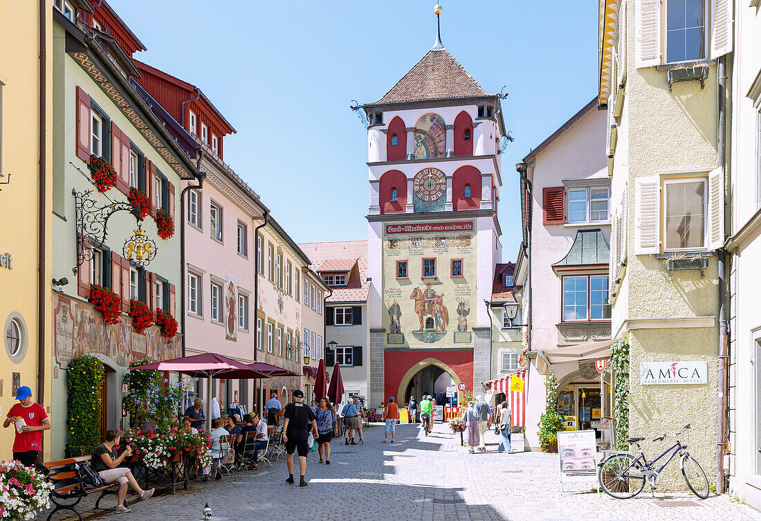 Paradise Street and Martinstor in the old town of Wangen in the Westallgäu in Baden-Württemberg in Germany
