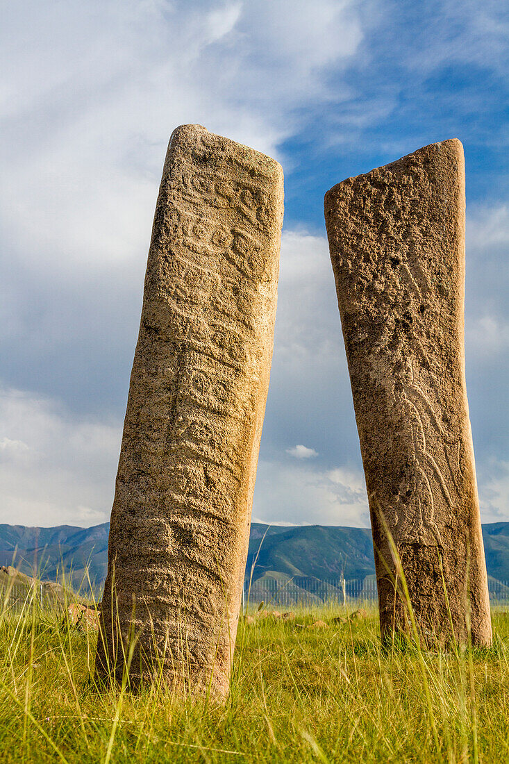 Deer stones with inscriptions, 1000 BC, Mongolia.