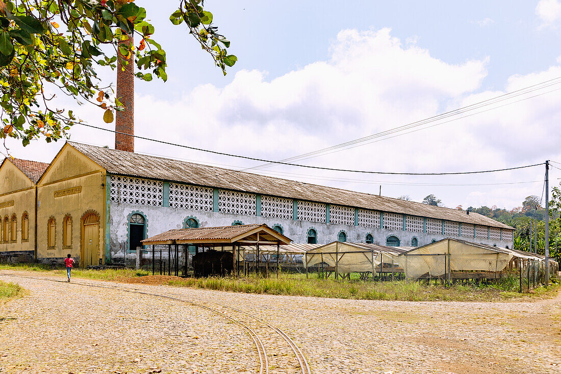 Building of the former palm oil factory of Roça Água-Izé on the island of São Tomé in West Africa