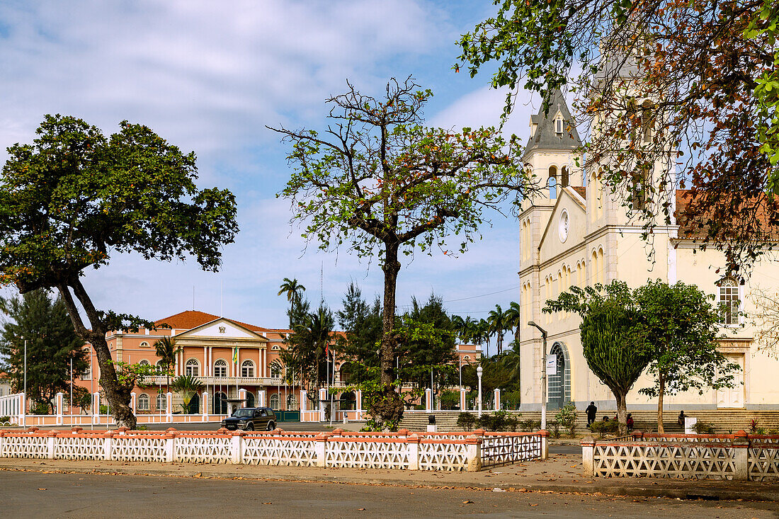 Cathedral of Nossa Senhora da Graça and Palácio Presidencial in Sao Tome on the island of Sao Tome in West Africa