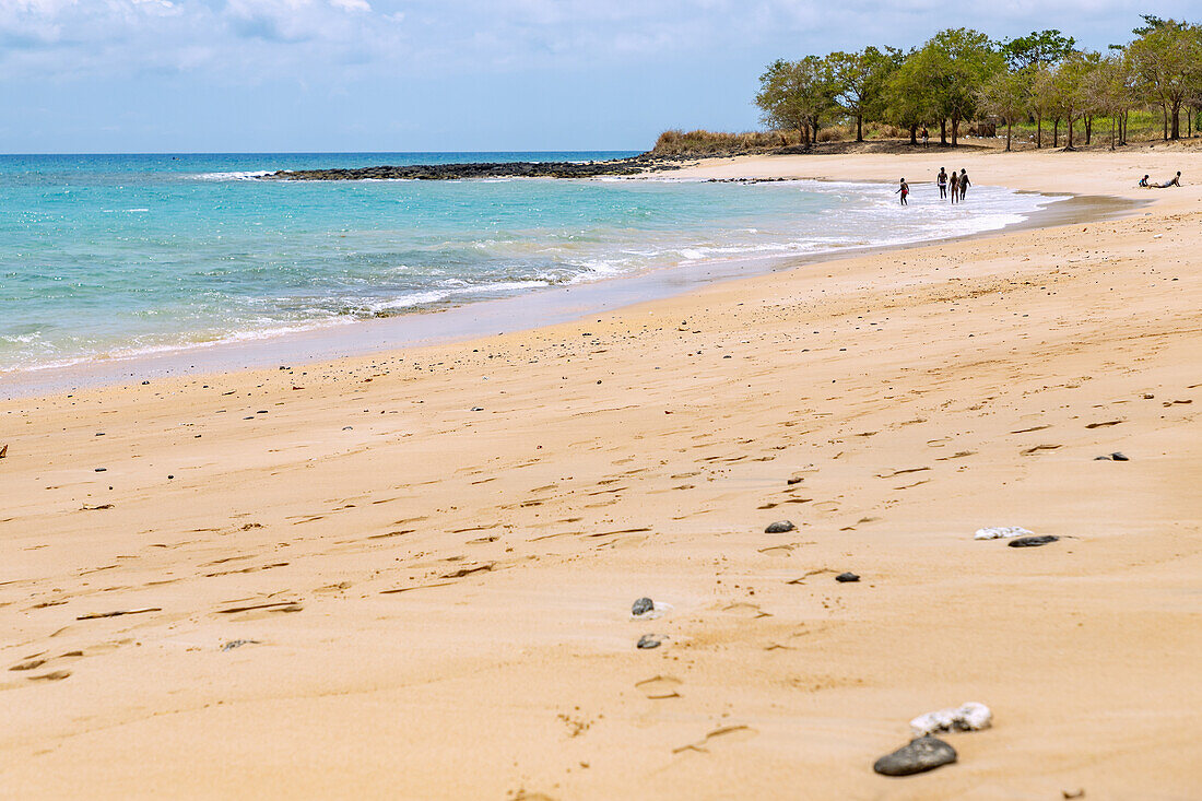 Sandy beach Praia dos Tamarindos on the north coast of the island of São Tomé in West Africa