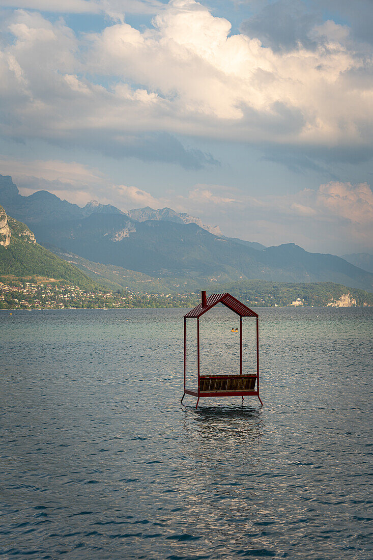 View of the lake from the promenade on the north shore of Lac d'Annecy, Annecy, Haute-Savoie, Auvergne-Rhône-Alpes, France