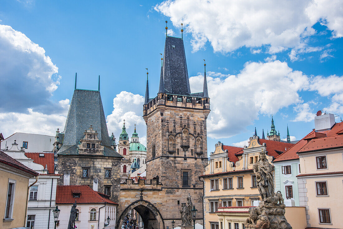 Charles Bridge with the bridge towers in Lesser Quarter, Prague, Czech Republic