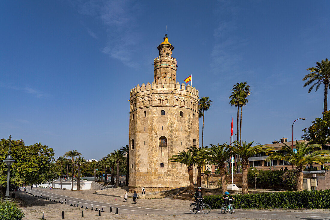 The historic Torre del Oro tower in Seville, Andalusia, Spain