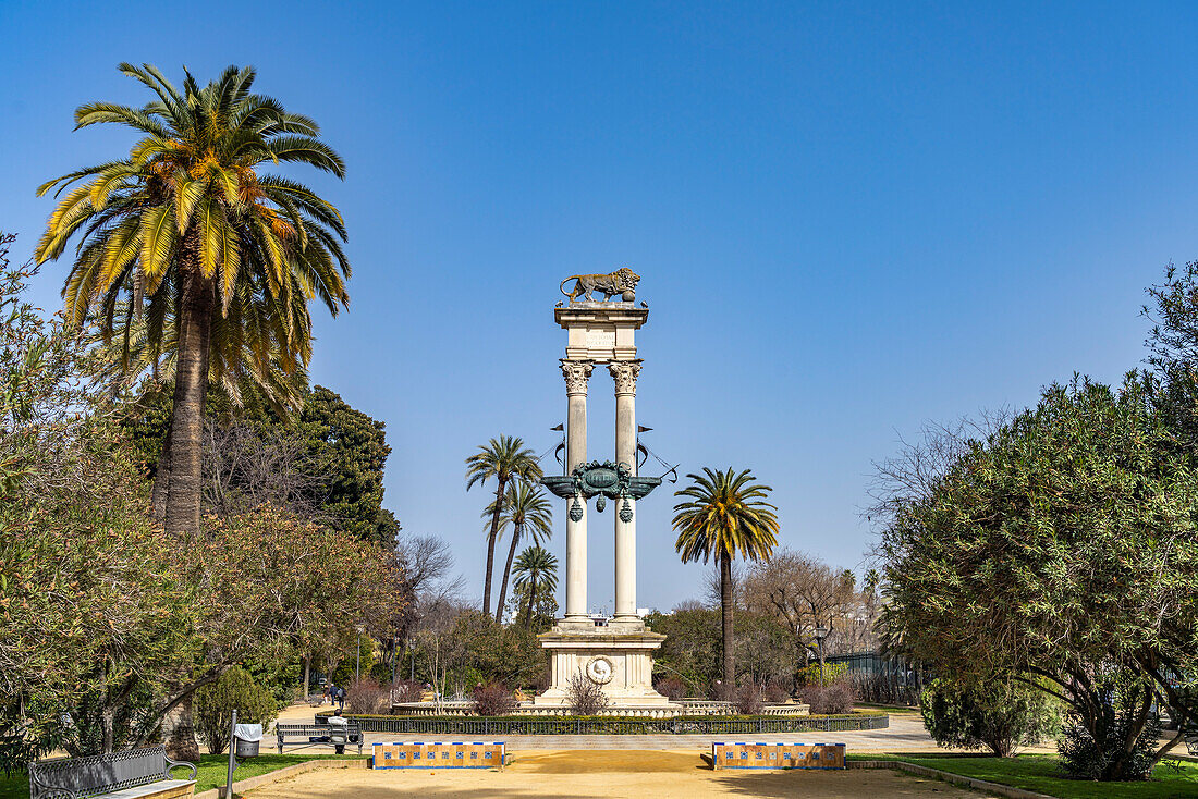 Columbus Monument in the Murillo Gardens Jardines de Murillo, Seville, Andalusia, Spain