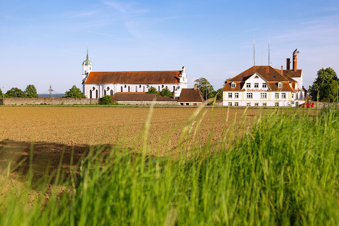 Oberelchingen Monastery with pilgrimage church of Saint Peter and Paul and Klosterbräu in Bavaria, Swabia, Germany
