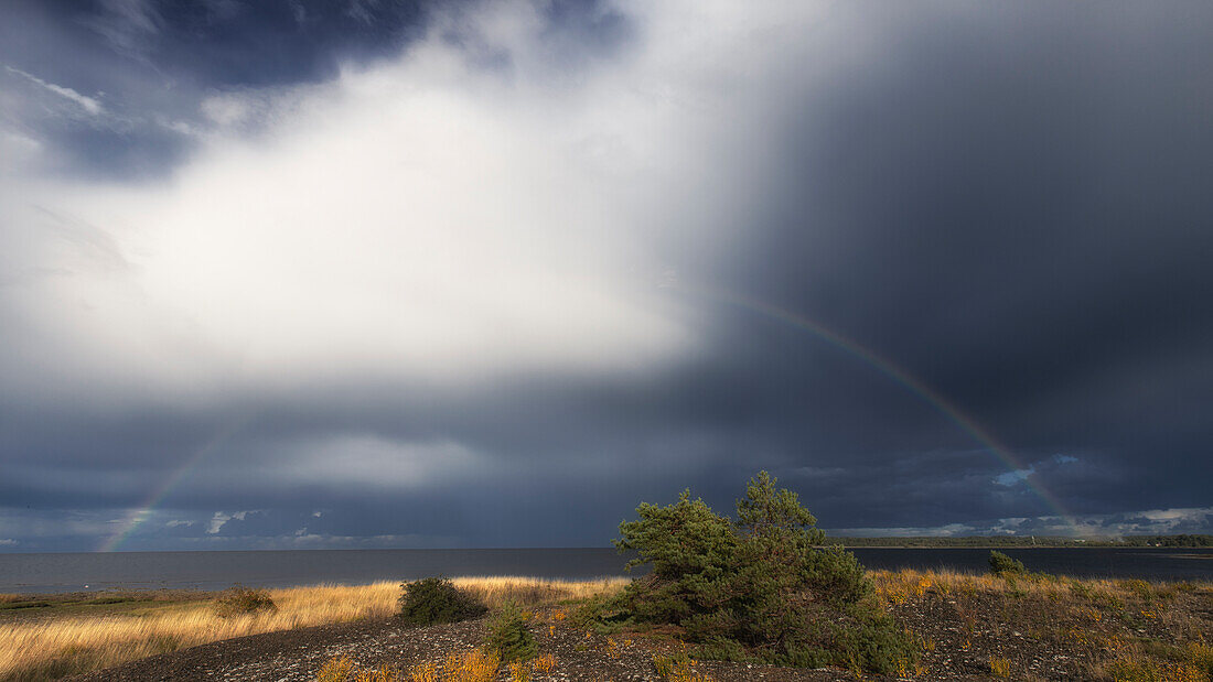 Regenbogen an der Küste von Gotland, Schweden